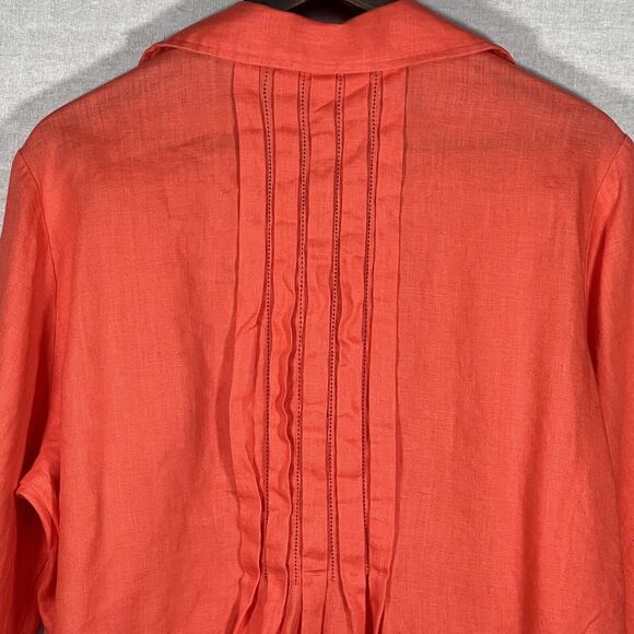 Coldwater Creek 100% Linen Collared Button-Front Pleated Top Size 2X Orange - Picture 7 of 15
